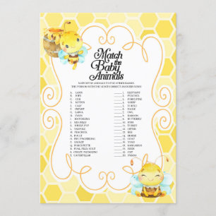 Bee Baby Shower Match The Baby Animals Game Invitation