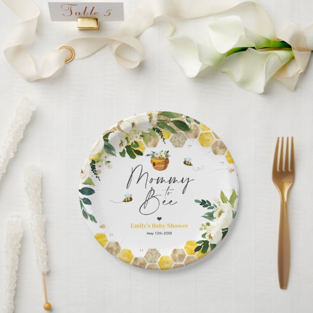 Bee Baby Shower Mommy To Bee Gender Neutral Decor Paper Plates (Wedding)