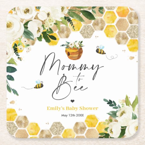 Bee Baby Shower Mommy To Bee Gender Neutral Decor Square Paper Coaster