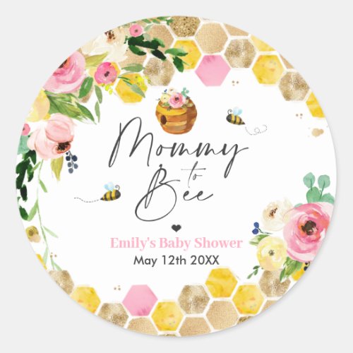 Bee Baby Shower Mommy To Bee Pink Spring Floral Classic Round Sticker