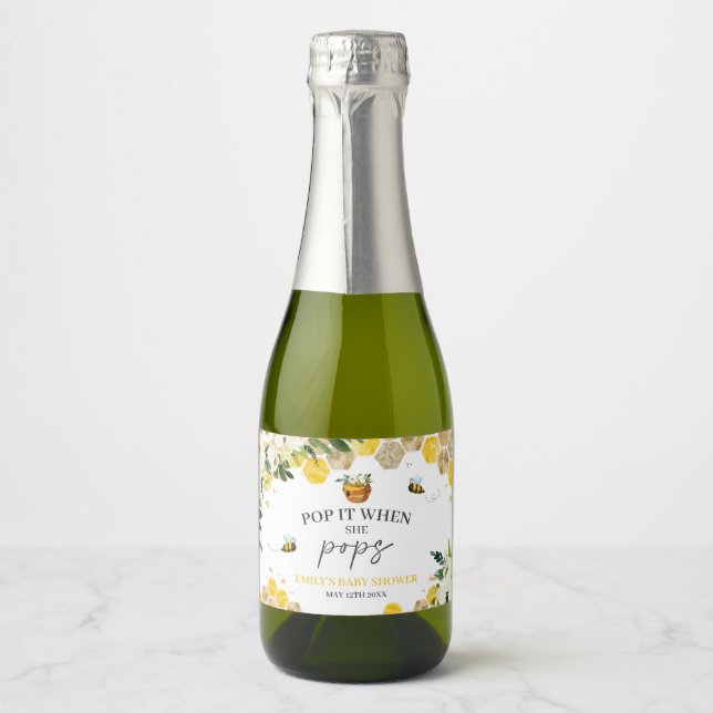 Bee Baby Shower Mommy To Bee Pop It When She Pops Sparkling Wine Label (Front)