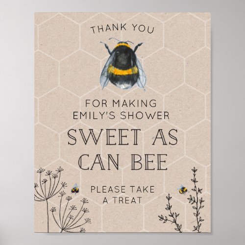 Bee Baby Shower Natural Favors Sign