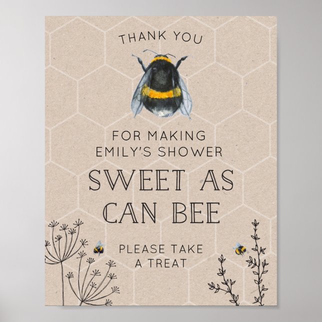 Bee Baby Shower Natural Favors Sign (Front)