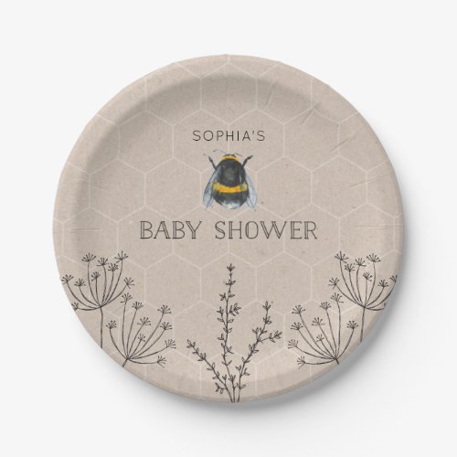 Bee Baby Shower Natural Paper Plate