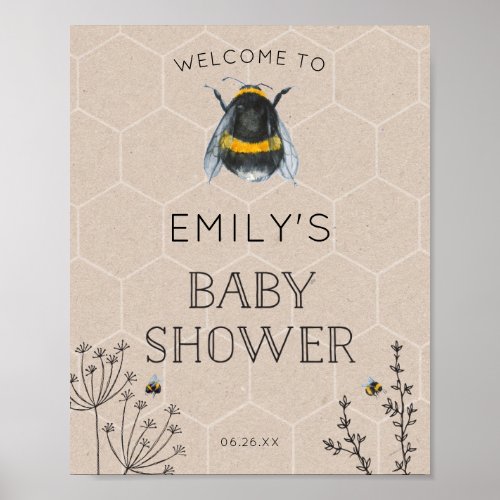 Bee Baby Shower Natural Welcome Sign
