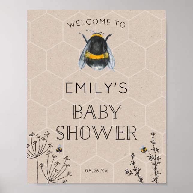 Bee Baby Shower Natural Welcome Sign (Front)