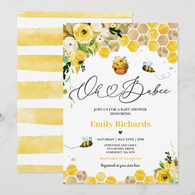 Bee Baby Shower Oh Babee Mommy To Bee Baby Shower Invitation (Front/Back)