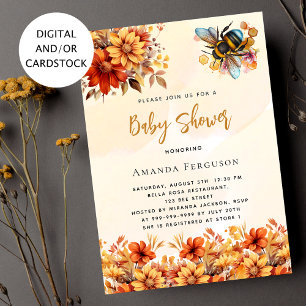 Bee Baby shower orange fall florals Invitation