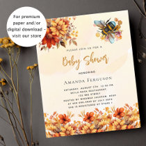 Bee Baby shower orange florals budget invitation