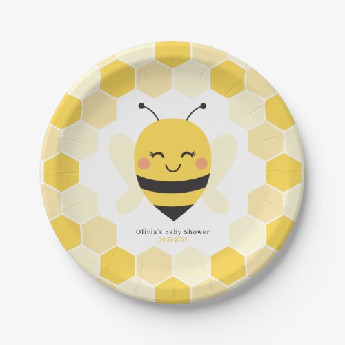 Bee Baby Shower Paper Plates with Honeycomb Design