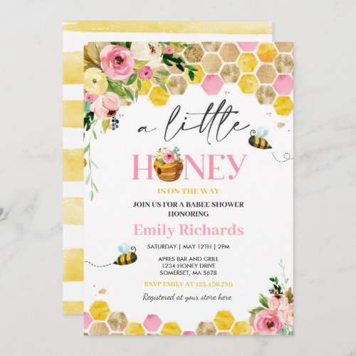 Bee Baby Shower Pink A Little Honey On The Way Invitation