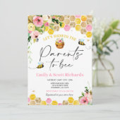 Bee Baby Shower Pink Floral Parents To Bee Baby Invitation (Standing Front)