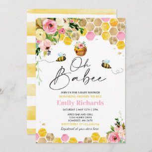Bee Baby Shower Pink Spring Floral Oh Babee Invitation