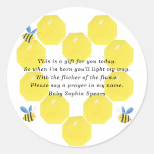 Bee baby shower - Prayer candle label