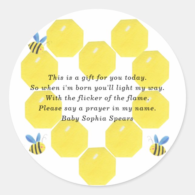  Bee baby shower - Prayer candle label (Front)