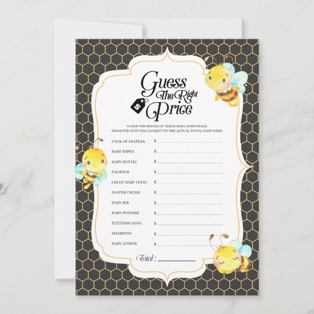 Bee Baby Shower Price Game Invitation (Front)