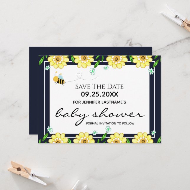 Bee Baby Shower Save the Date Invitation (Front/Back In Situ)