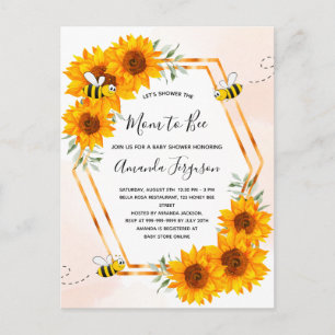 Bee Baby shower sunflowers rose gold invitation Postcard