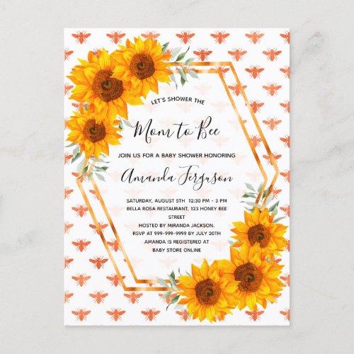 Bee Baby shower sunflowers rose gold invitation  Postcard