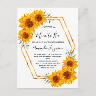 Bee Baby shower sunflowers rose gold invitation Postcard