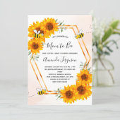 Bee Baby shower sunflowers white rose gold Invitation (Standing Front)