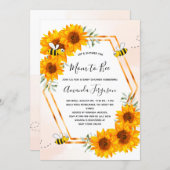 Bee Baby shower sunflowers white rose gold Invitation (Front/Back)