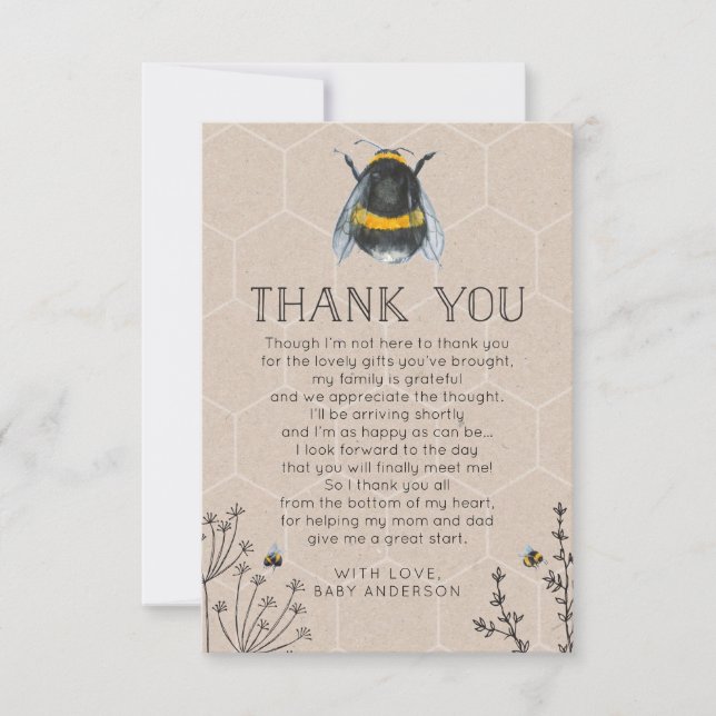 Bee Baby Shower Thank You Card (Front)