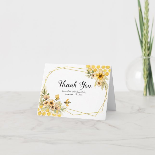 Bee baby shower Watercolor Thank You card (Front)