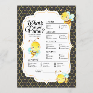 Bee Baby Shower What's In Your Purse Game Invitation
