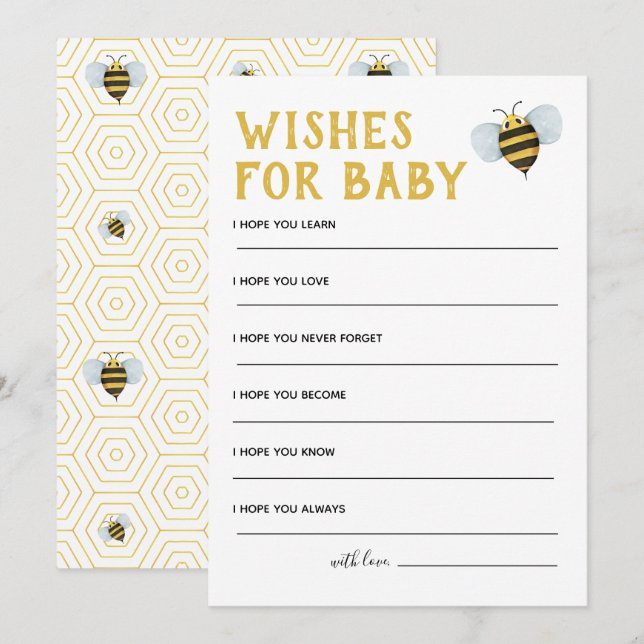 Bee Baby Shower Wishes For Baby Invitation (Front/Back)