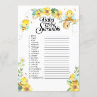 Bee Baby Shower Word Scramble Game Invitation