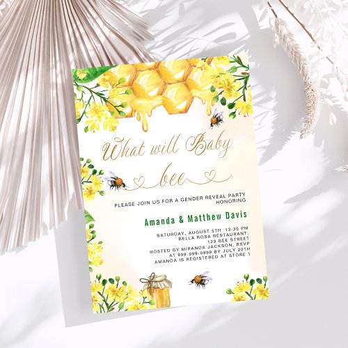 Bee Baby shower yellow floral gender reveal parent Invitation