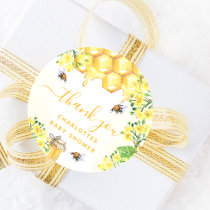 Bee Baby shower yellow floral honey thank you Classic Round Sticker