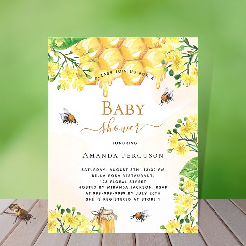 Bee Baby shower yellow florals honey invitation Postcard