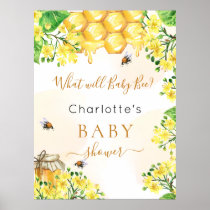 Bee Baby Shower yellow gender reveal party Poster