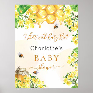 Bee Baby Shower yellow gender reveal party Poster