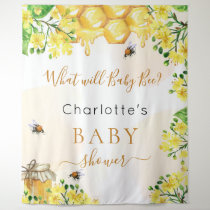 Bee Baby Shower yellow gender reveal party Tapestry