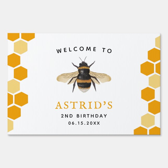 Bee Baby Shower Yellow Honeycomb Welcome Sign (Front)
