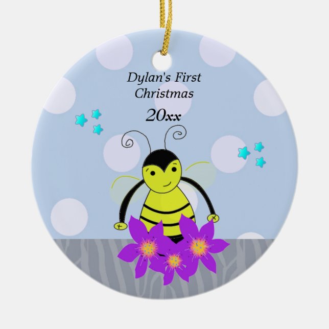 Bee Baby's First Christmas Ceramic Ornament (Front)
