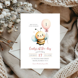 Bee Balloon First Birthday Invitation