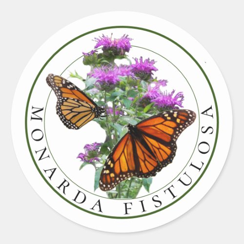 Bee Balm and Monarch Butterflies Classic Round Sticker