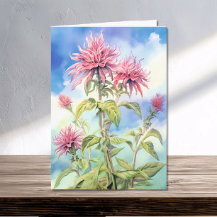 Bee Balm Flowers on a Summer's Day Watercolor Card