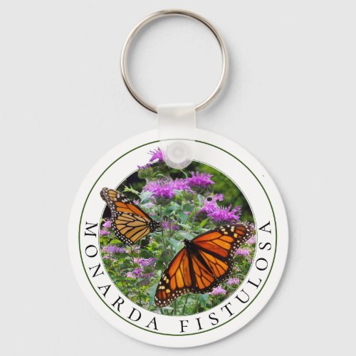 Bee Balm Monarda and Monarch Butterflies Keychain