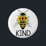 Bee Be Kind Painted Sunflowers Kindness Button<br><div class="desc">Bee kind buttons with painted bee and sunflowers to encourage and promote kindness wherever you go.</div>