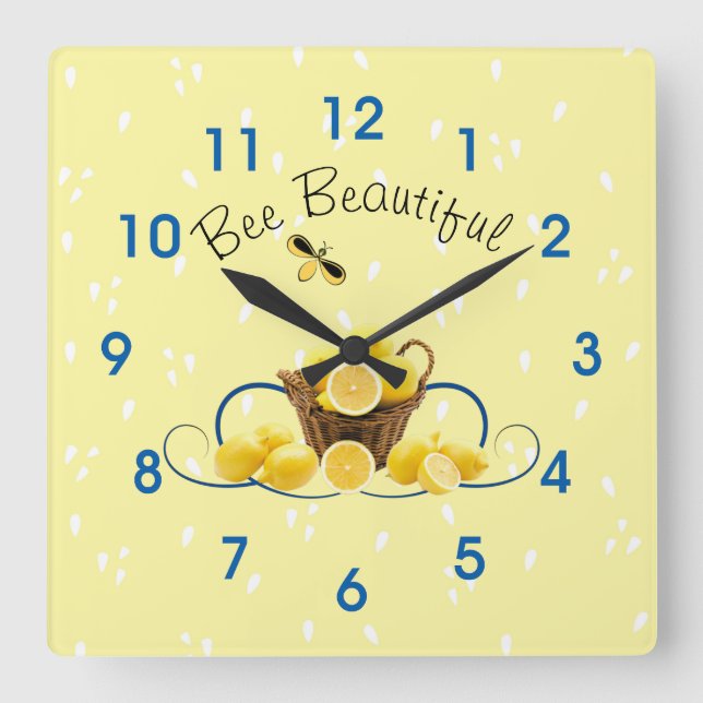 Bee Beautiful Wall Clock, 10.75" Square Acrylic Square Wall Clock (Front)