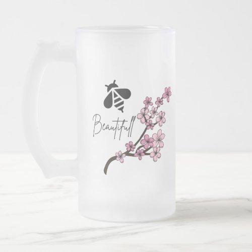 bee beautifull frosted glass beer mug