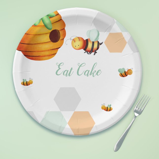 Bee Beehive Neutral Baby Shower Paper Plates (Creator Uploaded)