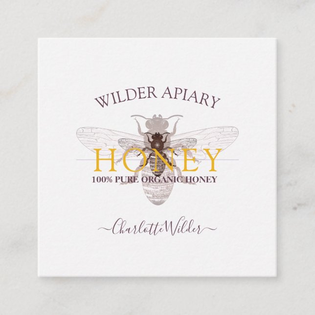 Bee Beekeeper Apiary Honey Square Business Card (Front)