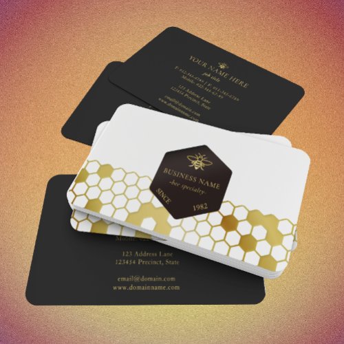 Bee BeeKeeper Honey Apiarist Gold Black  Business Card