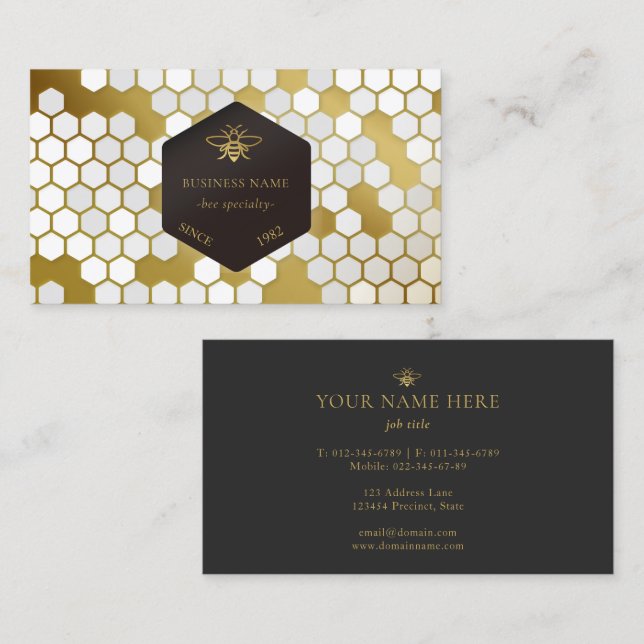 Bee BeeKeeper Honey Apiarist Gold Black  Business Card (Front/Back)